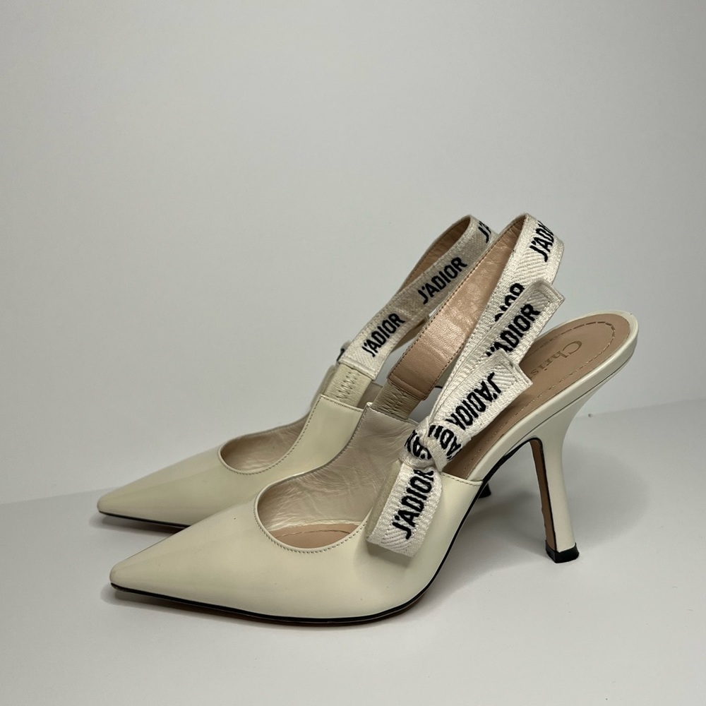 Dior Cream Patent Leather J'Adior Slingback Pumps Size 37